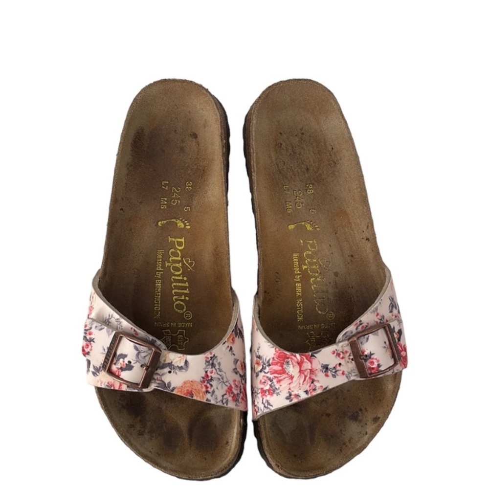 Papillio Pink and Brown Sandals with Floral Design
